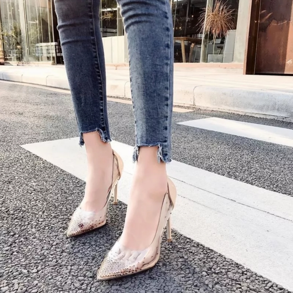 NWT Hollywood Champagne Crystal Encrusted Nude High Heels Pumps Shoes - Picture 4 of 9